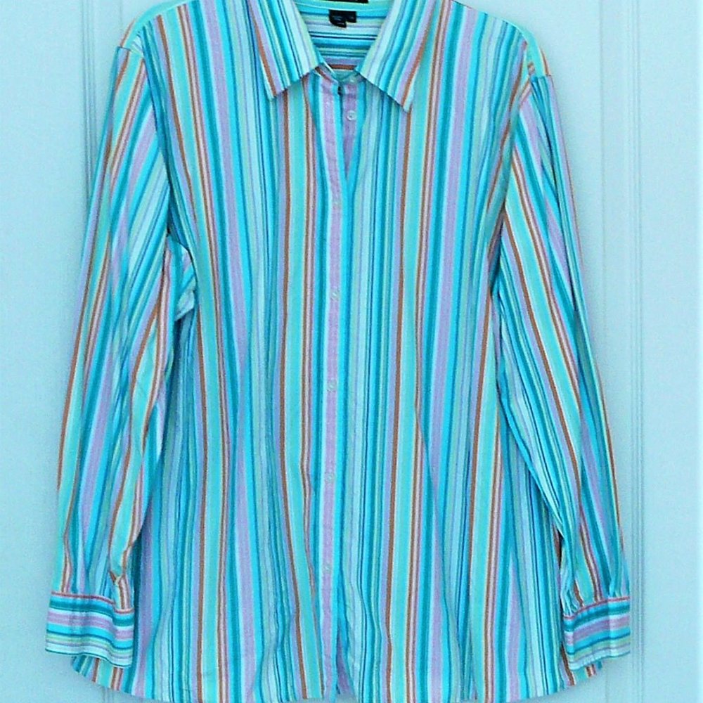 RalphStriped  Lauren Cotton Long Sleeve Shirt 2X